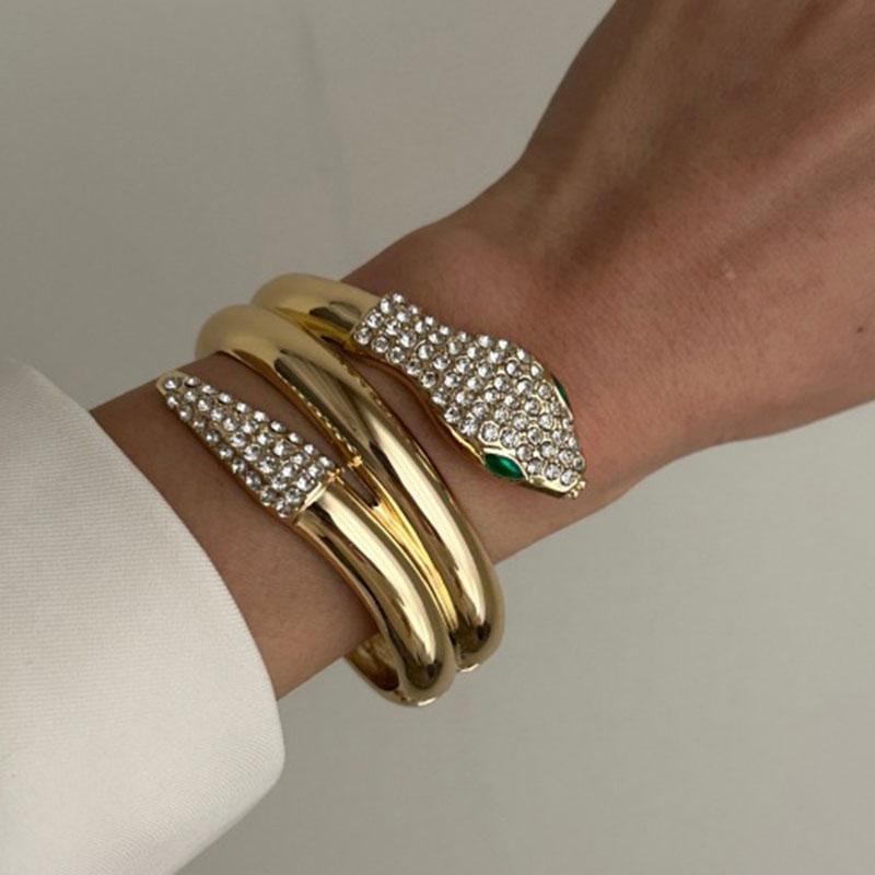 Gold Color Chunky Metal Snake Geometric Wide Cuff Bangles for Women Open Irregular Bracelets Bangle Men Goth Punk Jewelry