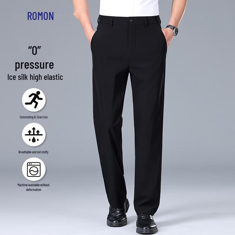 Luo Meng Men s Summer Ice Silk Straight Fit Casual Pants 32