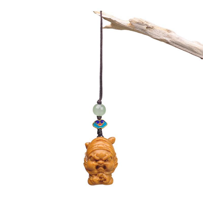 

Green Sandalwood Zodiac Pendant: Carved Wooden Phone Chain & Keychain Charm