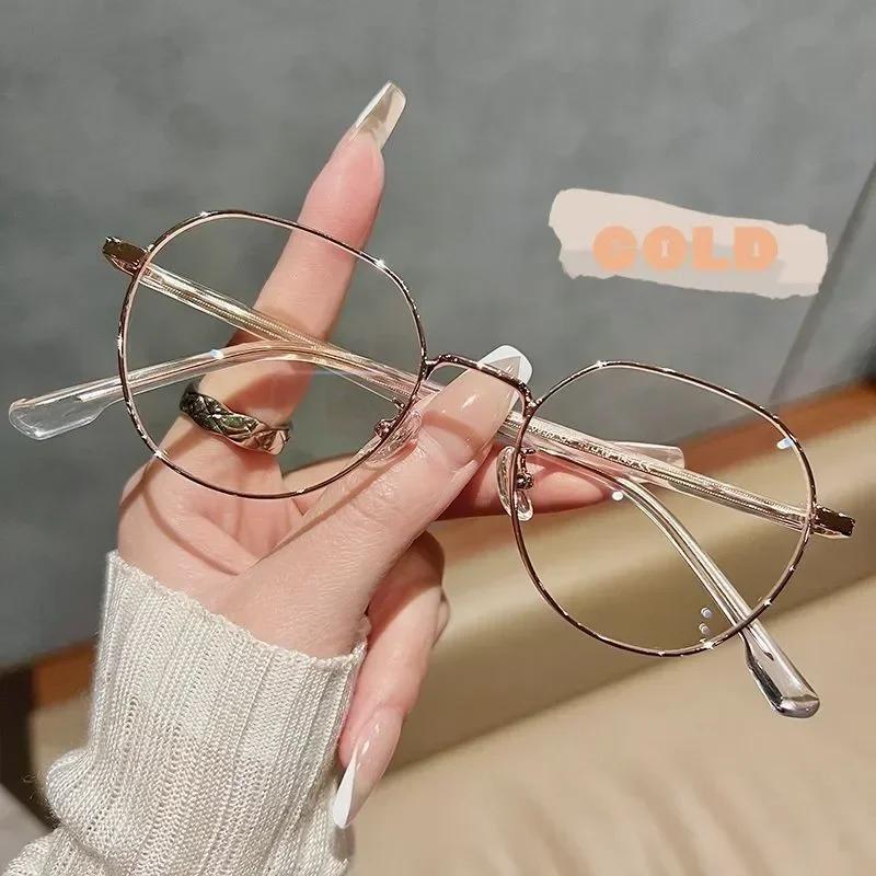 

Women Ladies Metal Material Frame Blue Light Nearsighted Eye Wear Stylish Round Shape HD Clear Glasses Indoor Outdoor Nearsighted Goggle -3.5