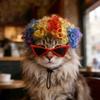 1 Set Cat Wig And Glasses Funny Pet Costume Adjustable Pet Wig Big Hair Photo Prop Outfit for Cats And Small Dogs Holiday Party Cosplay