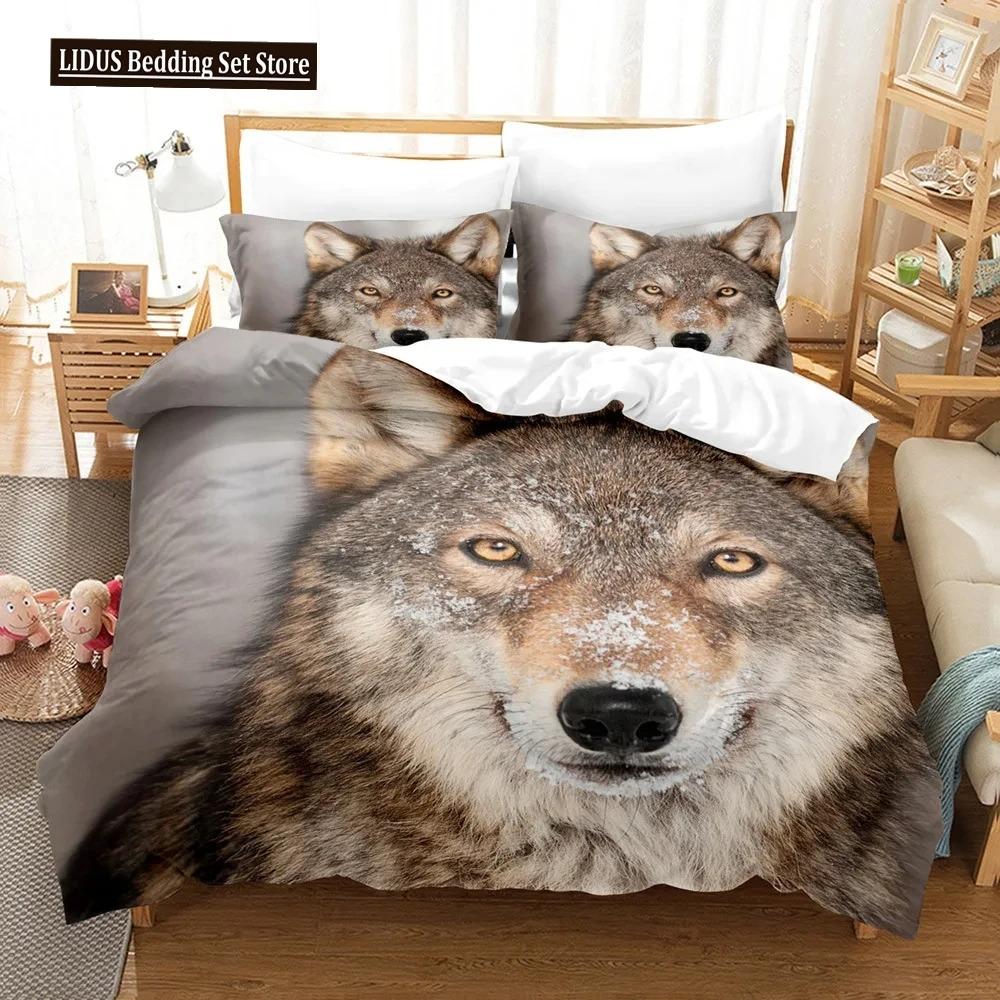 Boys Wolf Duvet Cover Set Queen Size, Boho Wolf Wildlife Animal Bedding Set Men Galaxy Dream Catcher Moon Polyester Quilt Cover