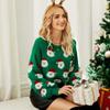 Nowy Rodzinny Świąteczny Sweter Dzianinowy Damski z Długim Rękawem Okrągły Dekolt Dżemper z Nadrukiem Świętego Mikołaja Damski Pulower Bluza