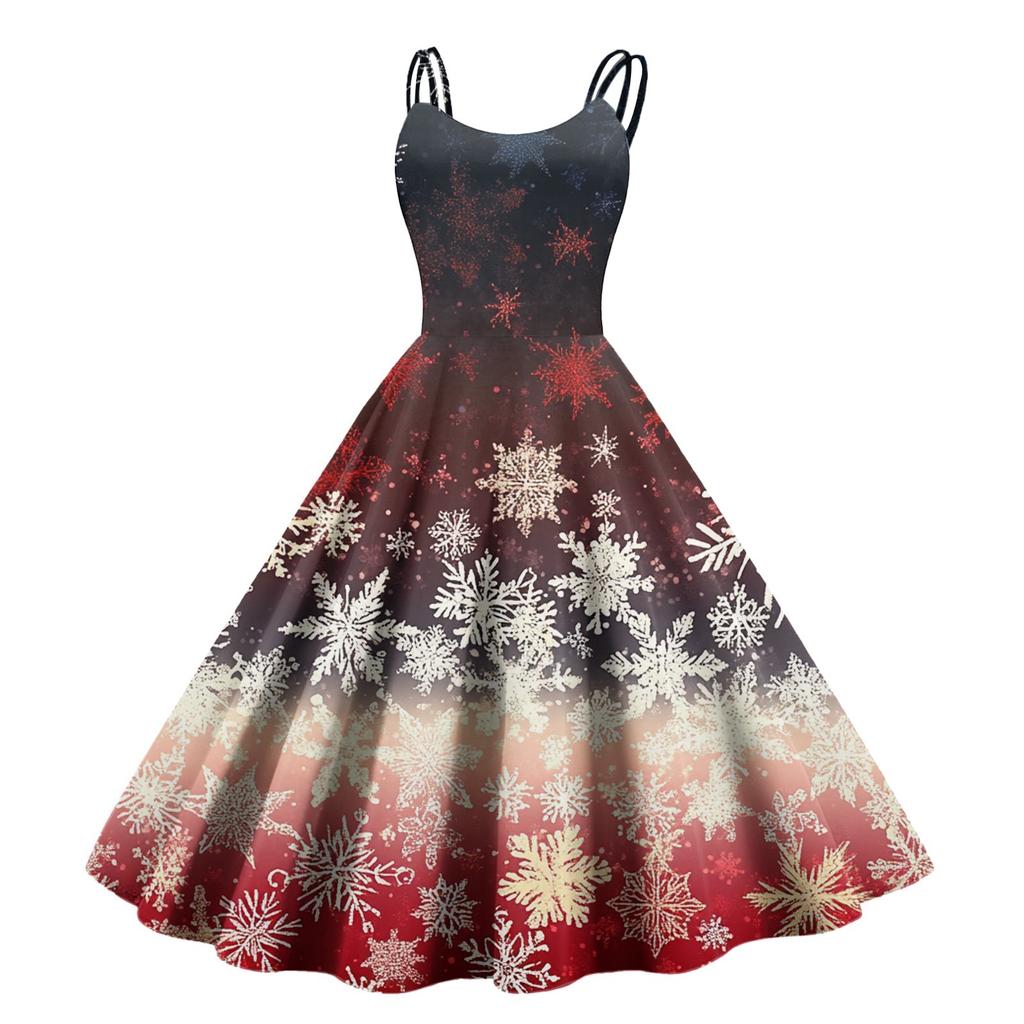 Women's Fashion Christmas Printed Sexy Strapless Gothic Cocktail Dress Punk Vintage Dress