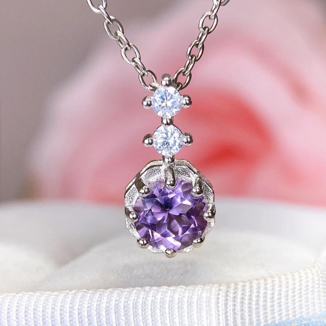 Amethyst S925 Silver Necklace - Creative Natural Pendant for Women s Elegance
