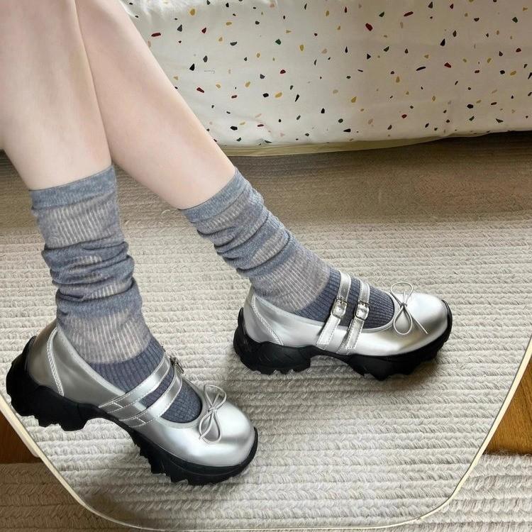 Silver single shoes women's 2025 new platform Mary Jane women's shoes with skirts, sweet and cool ballet style light mouth small leather shoes