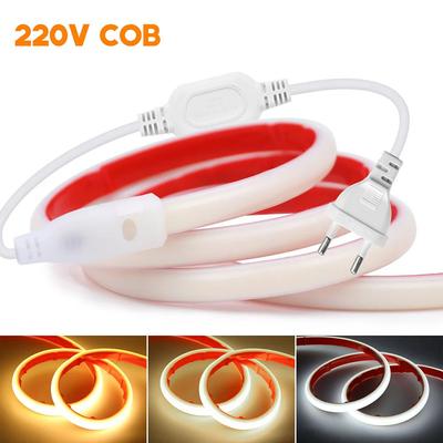 COB LED-stripverlichting 220V plakband met EU-voedingsset Waterdicht 288LED lineaire verlichting Flex siliconen buislamp