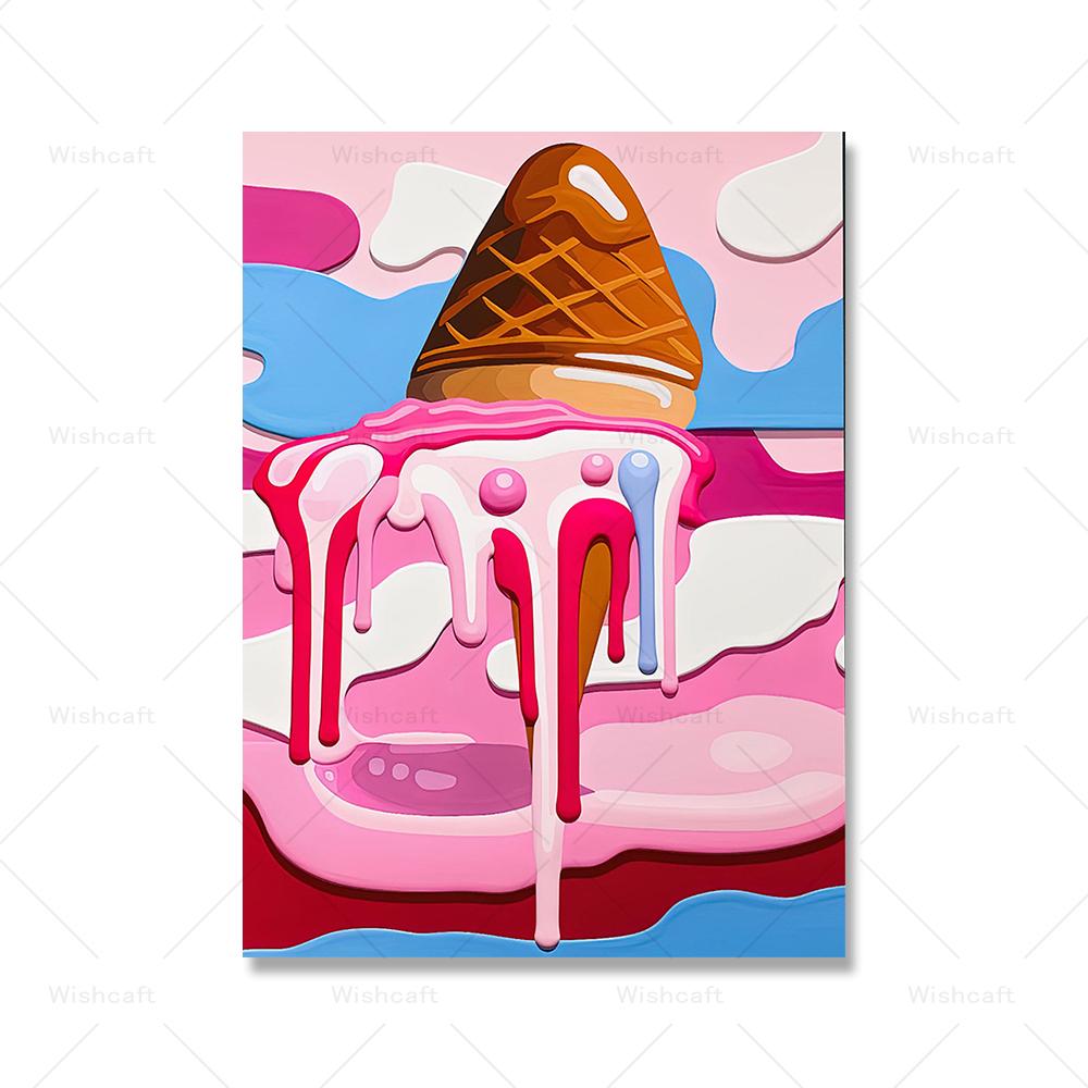 

Причудливый принт кактуса и тающего мороженого плакат абстрактный ярко-розовый настенный домашний декор эклектичный красочный художественный холст живопись 21x30cm No Framed
