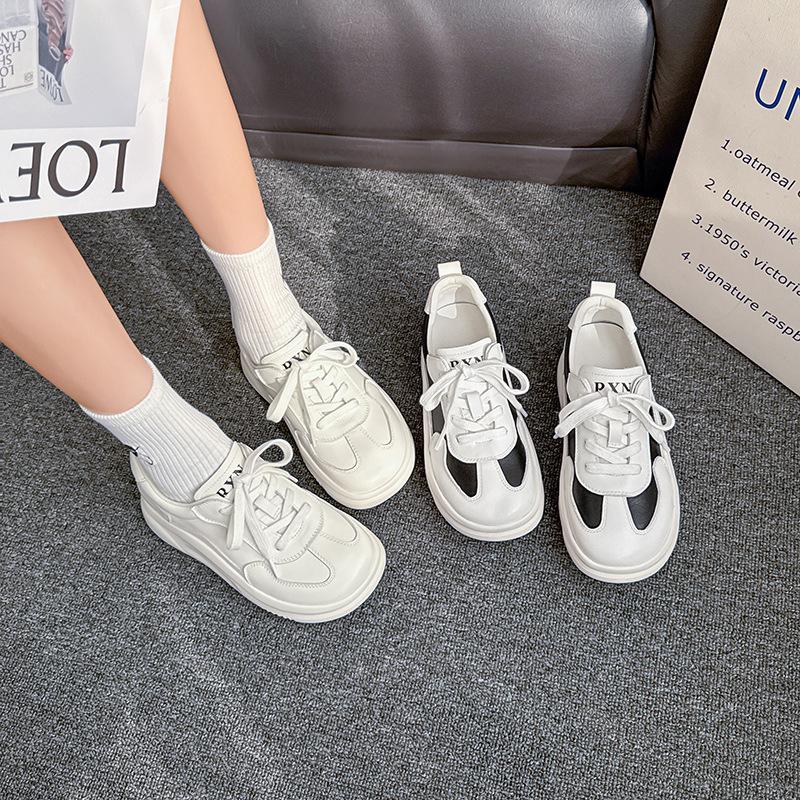 Fashion High Brand 4.5CM Natural Cow Genuine Leather Platform Wedge Causal Autumn Flats Fashion Thick Bottom Women Chunky Sneakers Shoes