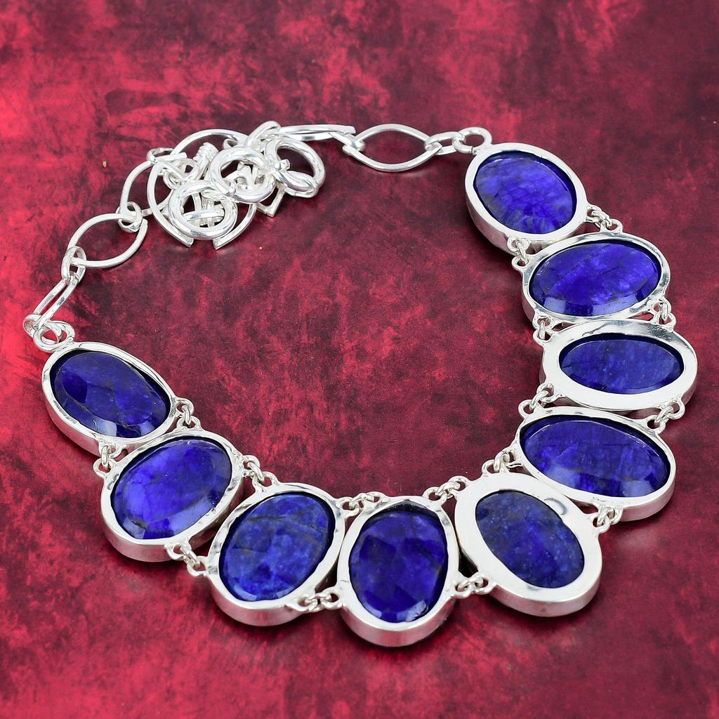 Burmese Blue Sapphire 925 Solid Sterling Silver Necklace Brand New Jewelry, Adjustable Chain Necklace Gemstone Handmade Jewelry