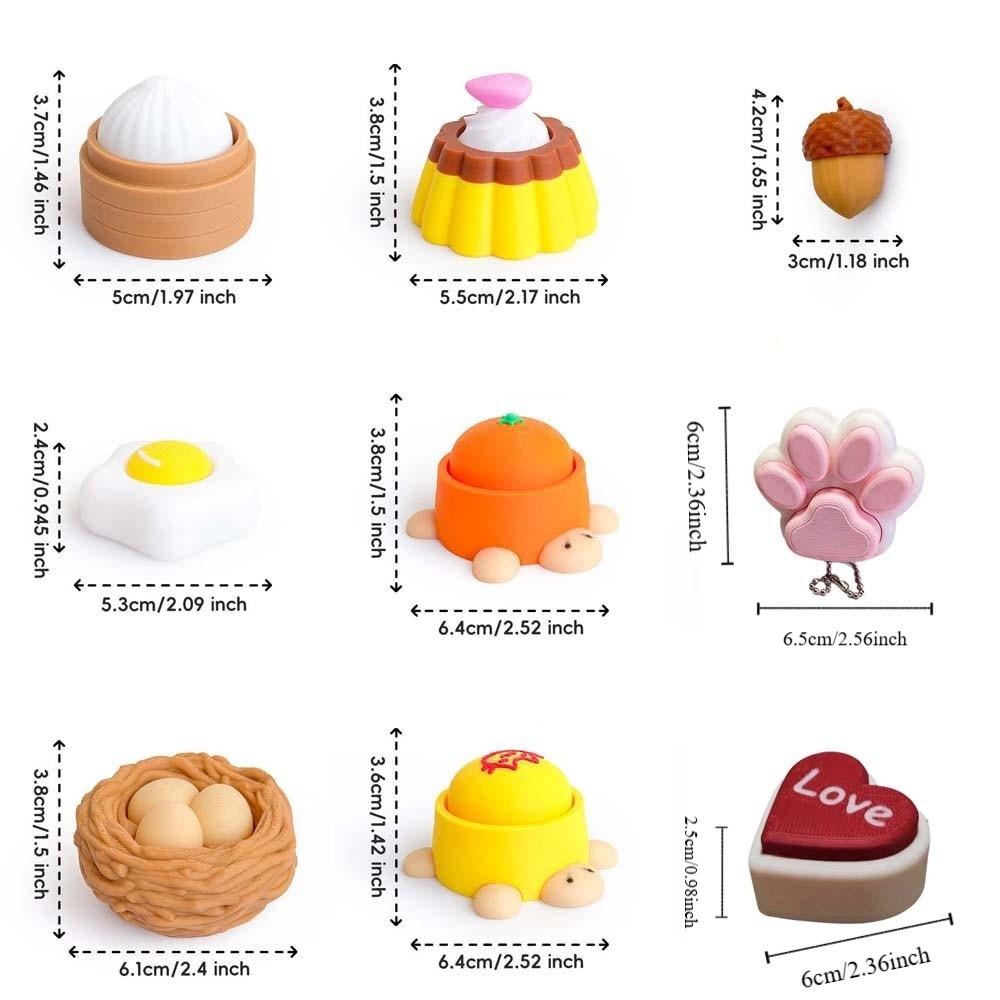 3D Printed Foods Clicker Key Chain Cat Paw Pendant Cartoon Tortoise Sensory Clicker Simulation Cake Love Heart
