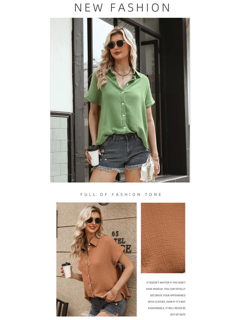 Europäischer & Amerikanischer Stil Damen Einfarbig Kurzarm Locker Bluse T-Shirt, 2025 Kollektion