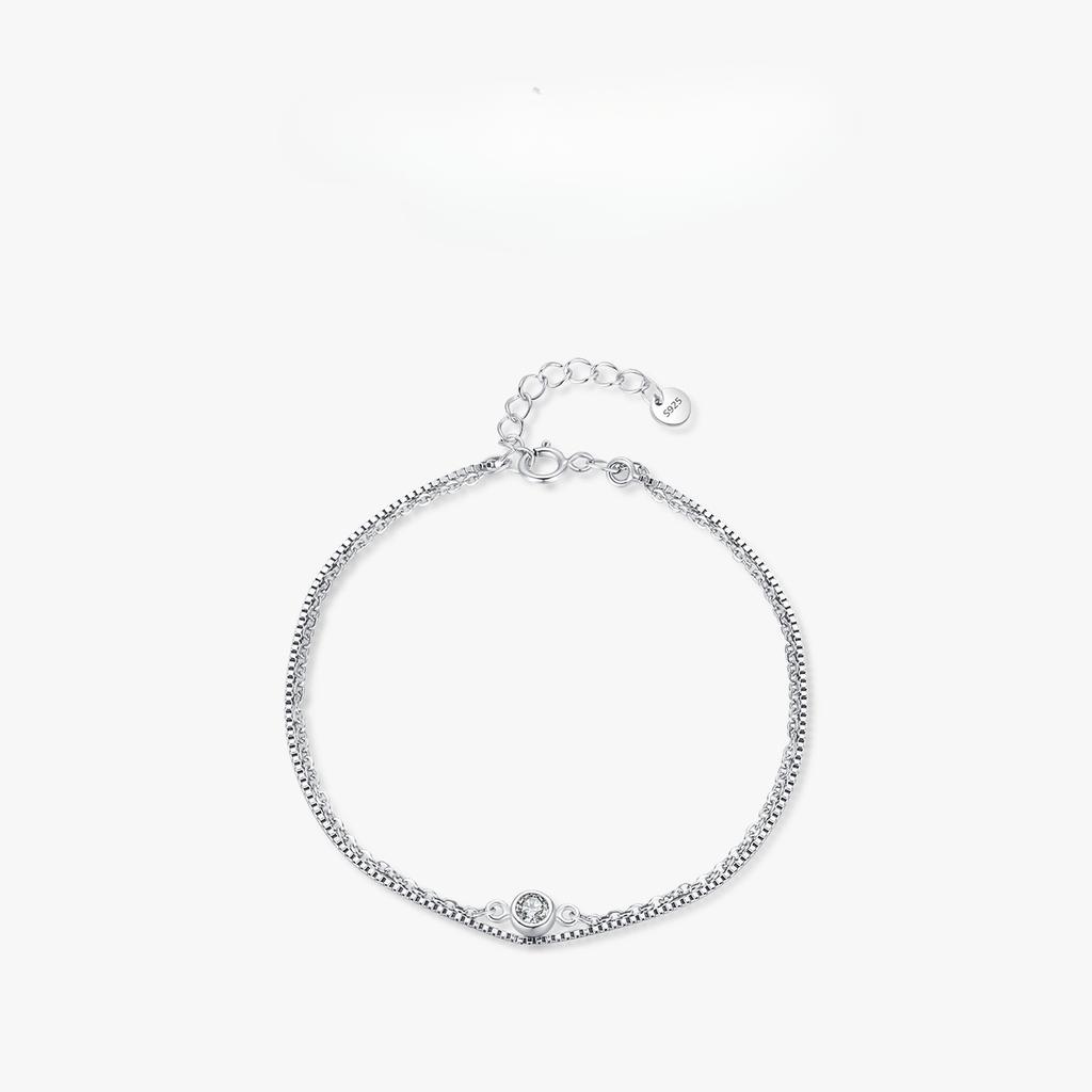 Nový S925 Sterling Silver Dvouvrstvý náramek Dámská móda Osobnost Jednoduchý jednoduchý diamantový vrstvený náramek ve stylu nošení Instagram