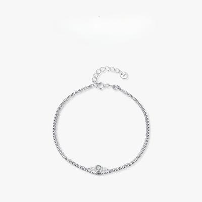Neues S925 Sterlingsilber Doppelarmband Damenmode Persönlichkeit Schlichtes Einzeldiamant-Layering-Tragestil Armband Instagram