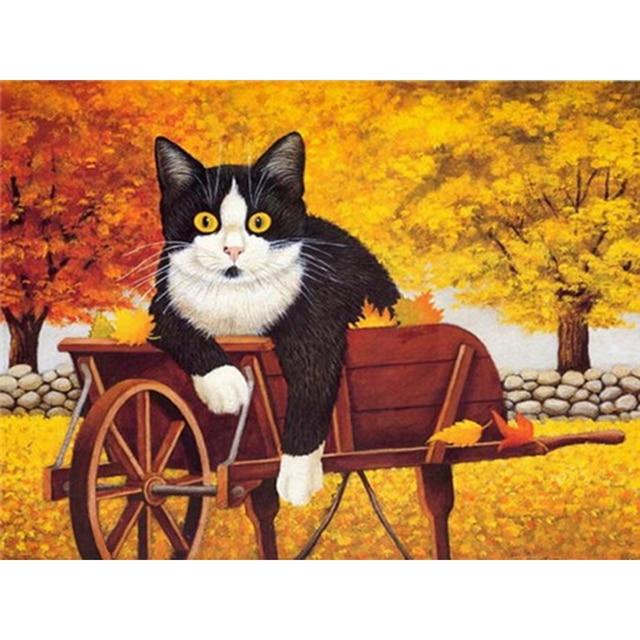 DIY 5D Diamond Painting Autumn Scenery Full Round Square Drill Resin Animal Diamont Embroidery Cat Cross Stitch Home Decor Gift