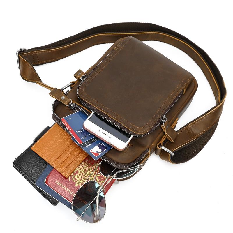 New Crazy Horse Leather Retro Premium Crossbody Bag Men's Head Layer Simple Casual Shoulder Small