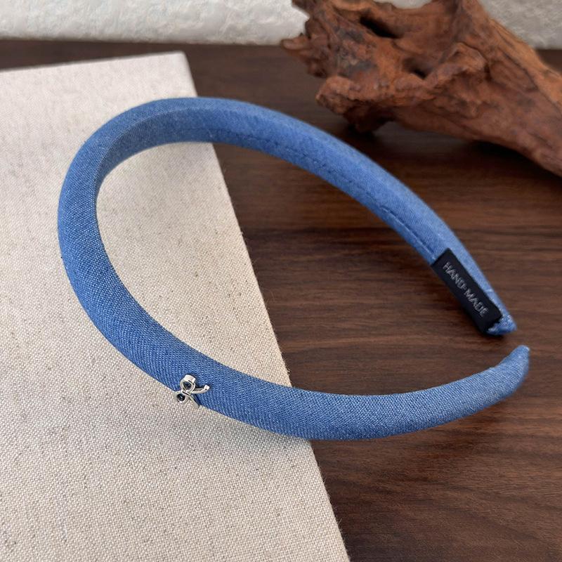 Retro New Bow Denim Blue Headbands for Woman Girl Temperament Hair Band Thin Hair Hoop Female Fashion Versatile Hair Accessories