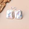 100% Natural FreshWater Baroque 15-21mm Aurora White Square Pearl Stud Earrings S925 Sterling Silver Anti Allergy Jewelry Gift