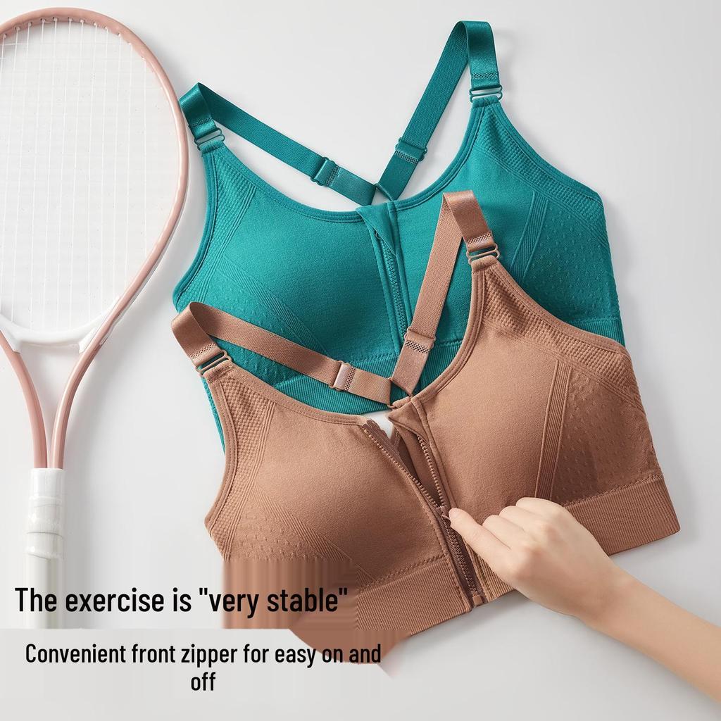 Women's Front Zip Sports Bra - Running, Yoga, Fitness Beautiful Back Design