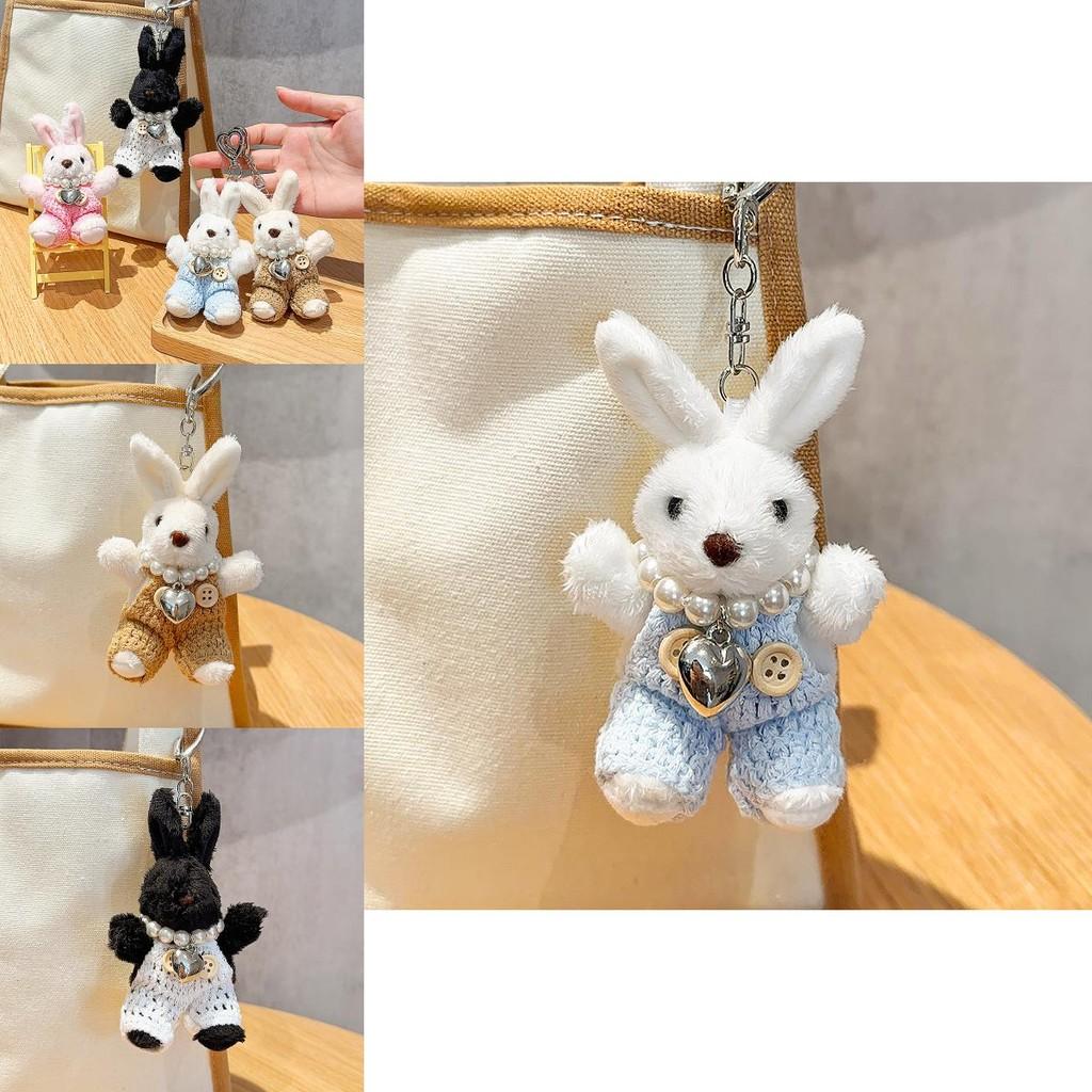 Adorable Handmade Plush Bunny Keychain With Pearl Chain For Stylish Accessory Lovers
