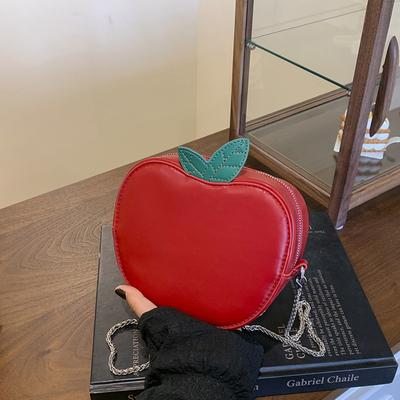 Apple Shape Shoulder Bag Leather Wallet Handbag Purse PU Women's Casual Apple Shape Shoulder Bag Zipper Closure, Crossbody Use