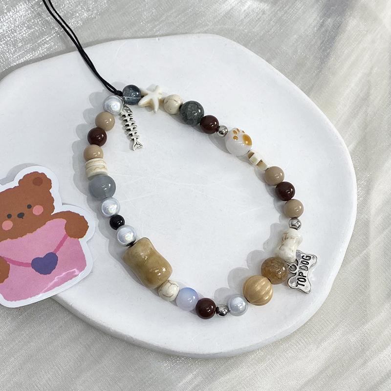 Bear Puppy Beading Mobile Phone Lanyard Wristband Chain Anti-Lost Phone Strap Beads Bag Charm Keychain For Xiaomi For Iphone