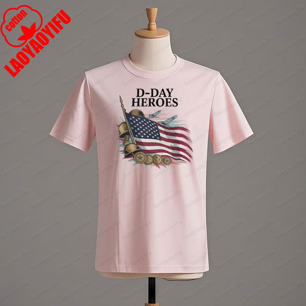 D Day Heroes T Shirt American Flag WW2 Tshirt Military Apparel Veteran Remembrance Day T Shirt Men Crewneck Cotton Short Sleeve