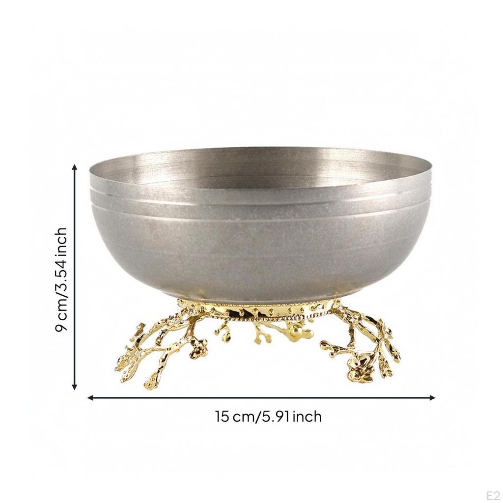 Decorative Bowl with Branch Base | Horizontal Raised Bands, Sculptural, Metal Fruit Stand,