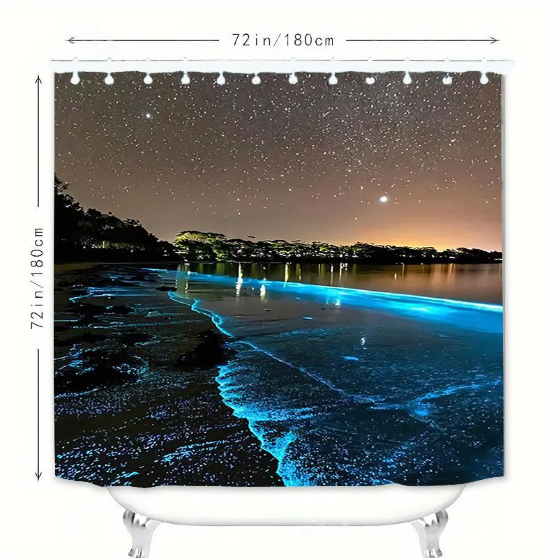 

1Pc Shower Curtain - Starry Night Sky And Glowing Ocean Design For A Serene Bathroom Waterproof W60H190(CM)-1 Pcs