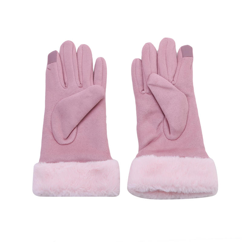 Women’s Winter Warm Touch Screen Gloves Suede Leather Double Thick Velvet Plush Wrist Cycling Driving Outdoor Cold-Resistant Mittens