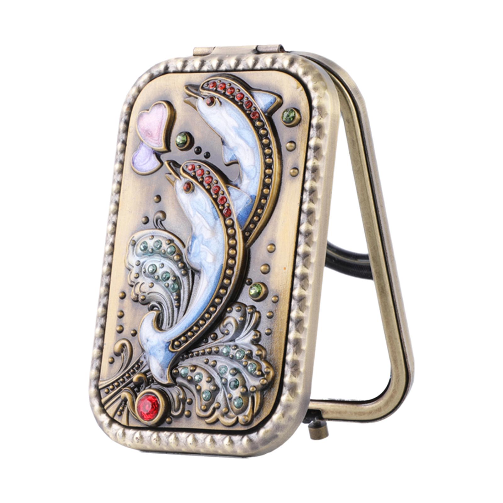 

1 шт. Вінтажне елегантне металеве складне портативне двостороннє дзеркало для макіяжу, косметики, подорожей, аксесуари для краси One Size