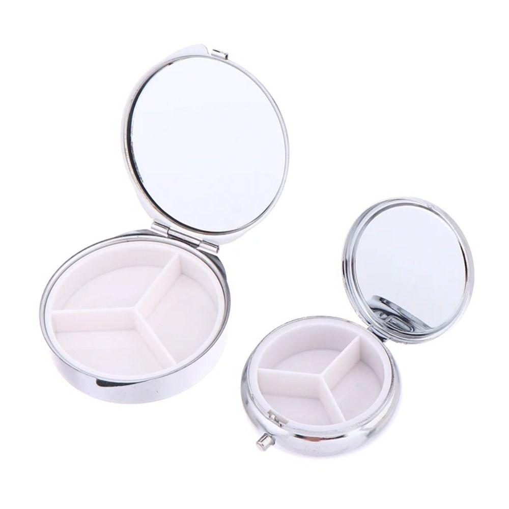 Portable Metal Tablet Box Leak-Proof Compact Pill Organizer Round Earrings Case Travel