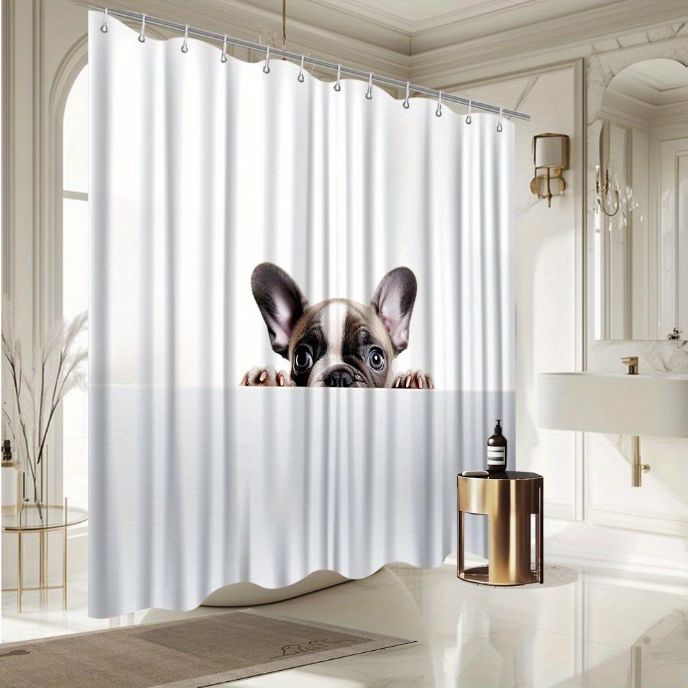 French Bulldog Shower Curtain - Peeks Over White Surface, Fade-Resistant Polyester,Bathtub & Bathroom Decor