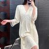 French Long-sleeved Pure Desire Pajamas Women's Spring and Summer High-end Jacquard Ice Silk Loungewear Women's Long Pajamas Women