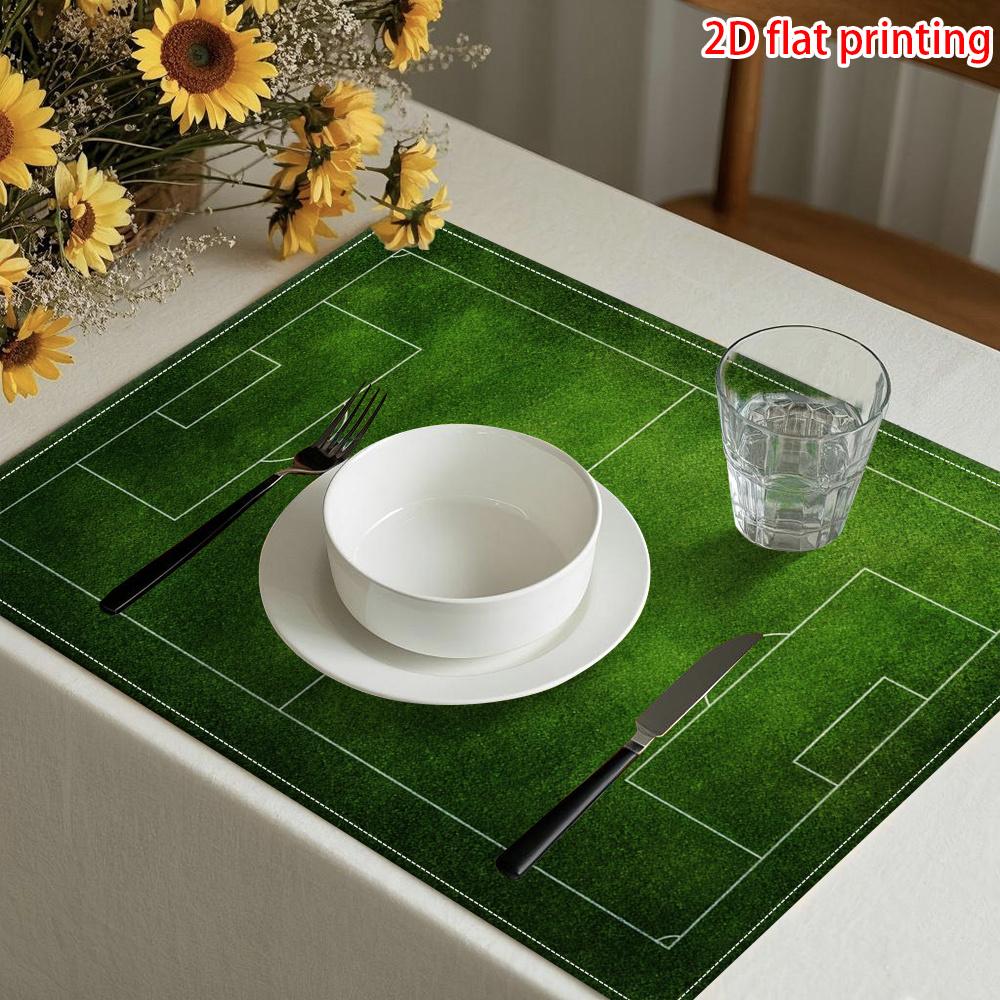 Soccer Football Field Heat Resistant Washable Table Placemats Kitchen Dining Decor 4 Piece Set