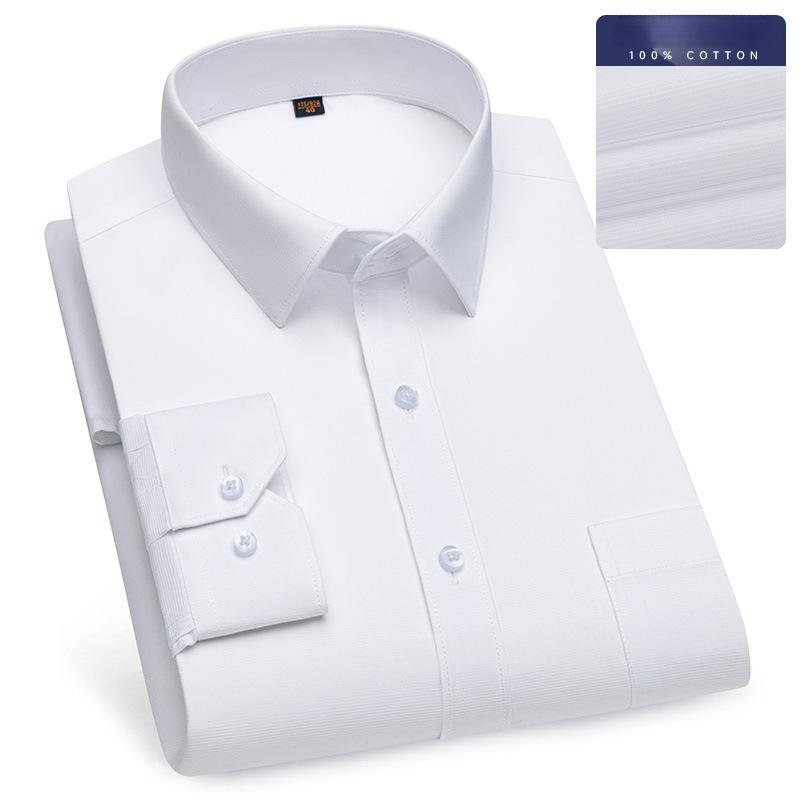 8XL Solid Color Classic Striped Shirts Men Long Sleeve Formal Office Business White Blue 100 Cotton Long Sleeve Shirt for Men