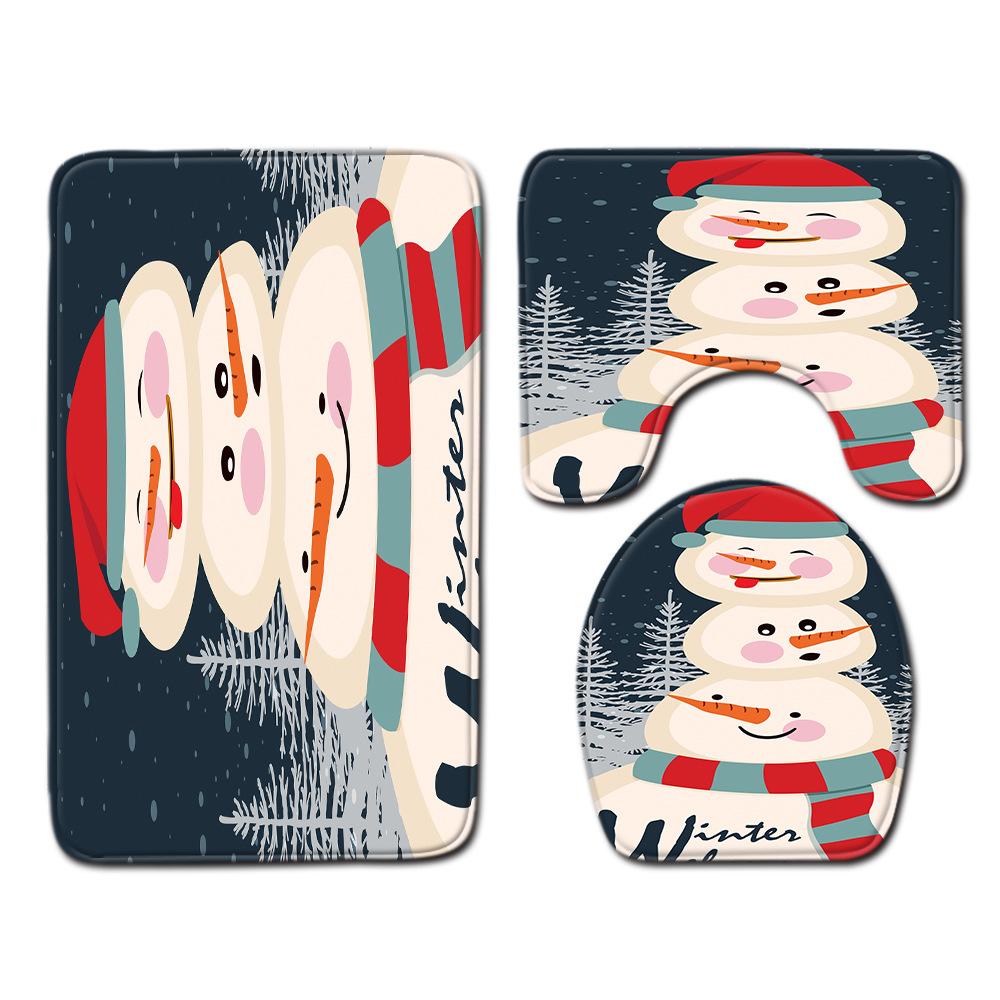 Christmas Home Door Mat Bathroom Toilet Shower Curtain Four-Piece Floor Mat Bedroom Absorbent Carpet