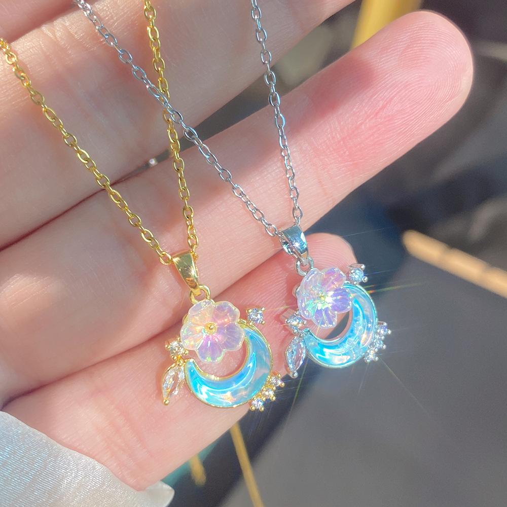 Light Luxury Full Diamond Inlaid Zircon Titanium Steel Clavicle Chain Fairy Versatile Delicate Necklace Gift for Girlfriend