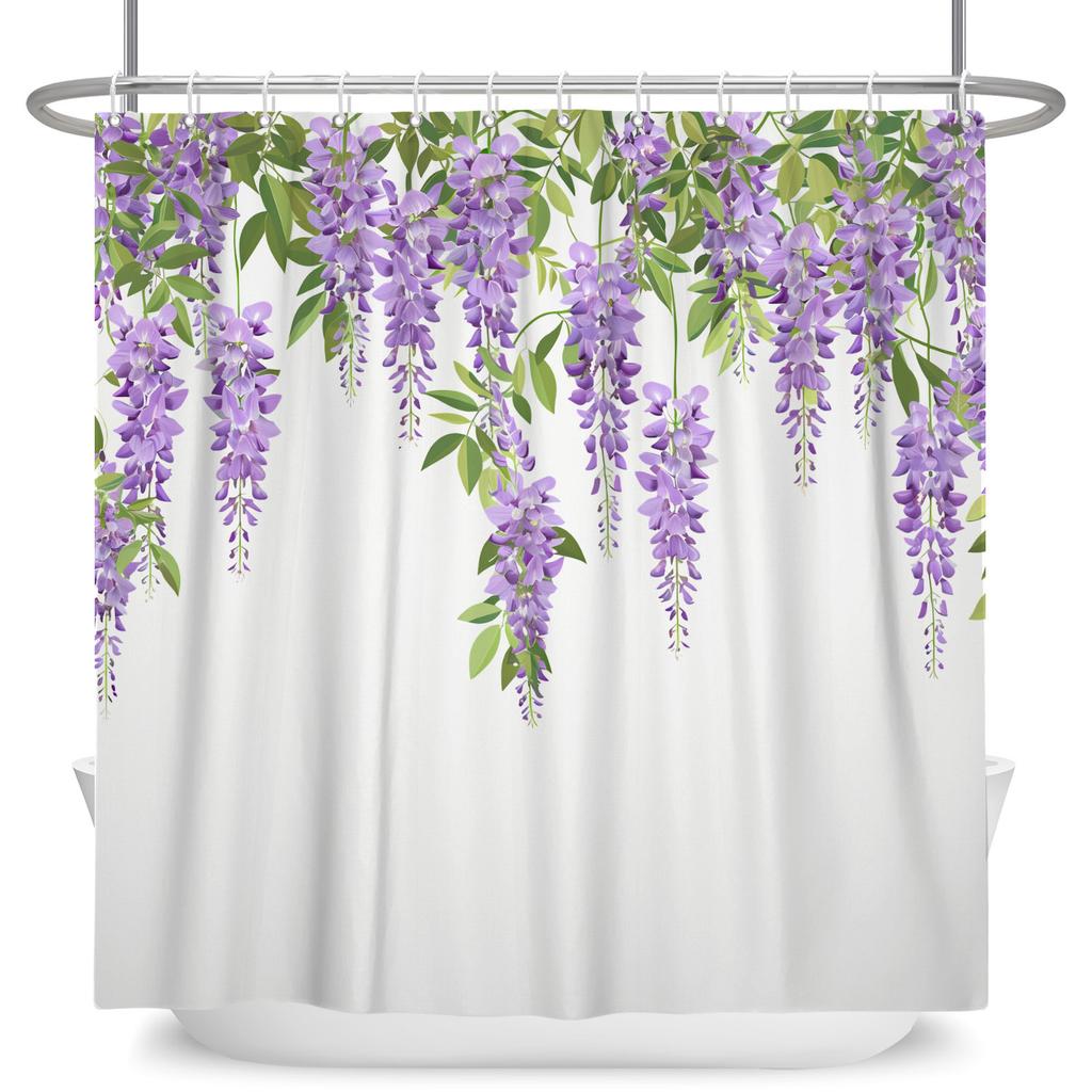 Modern Fresh Bathroom Shower Curtain Green Plants Colourful Flowers Bathroom Waterproof Curtain With Hooks Polyester Curtains
