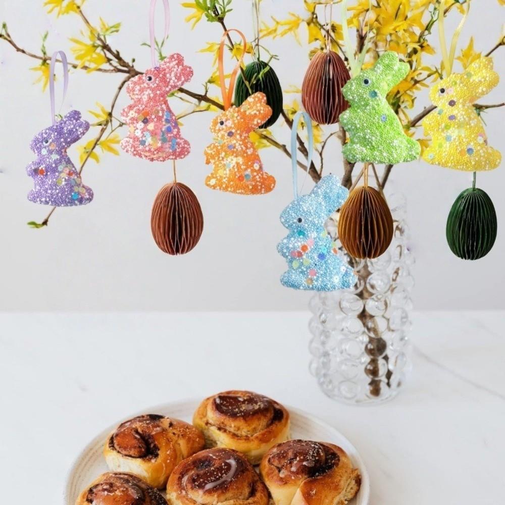 6 st Färgglada Paljett Kaninprydnader Djurform Påskkanin Dekor Kaninfigur Utomhuskrans