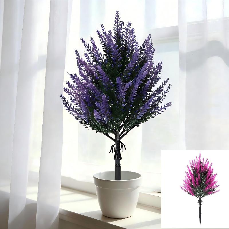 Flor de Lavanda Artificial com Espeto para Solo, Plantas de Lavanda Falsas Realistas para Jardim, Pátio e Decoração Externa