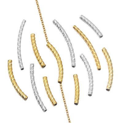 18K Gold Plated Stainless Steel Embossed Colorfast Faceted Tube Beads for DIY Jewelry