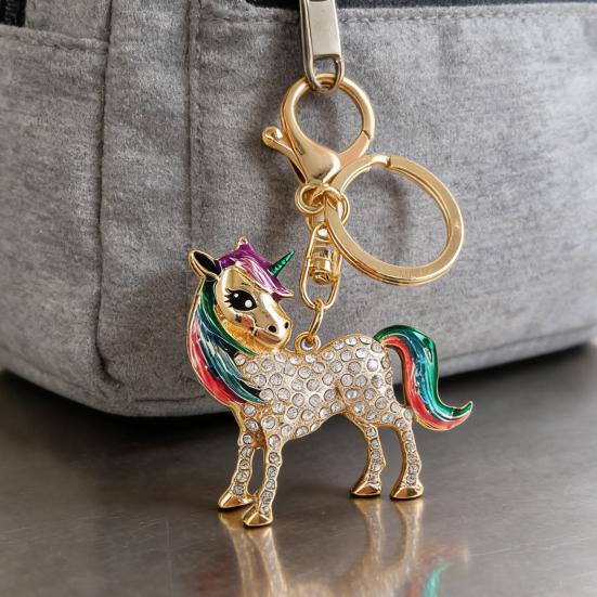 Horse Keychain Colorful Sparkling Rhinestones Horse Charm Key Chain Bags Backpacks Cars Good Luck Mascot