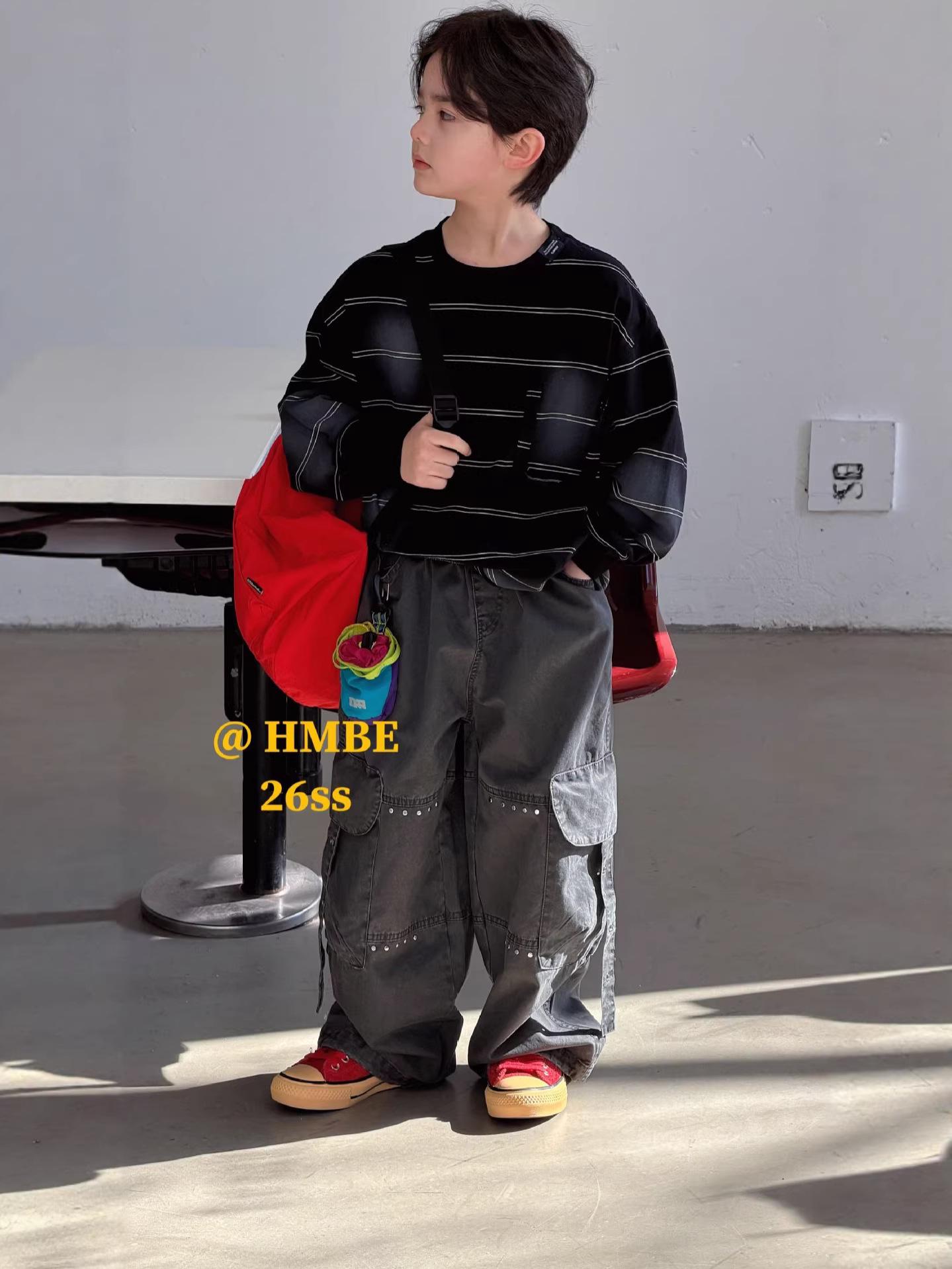 Boys  Striped Pullover Hoodie, Trendy Korean Style, 2026 Spring/Autumn, Loose Fit. 150 cm