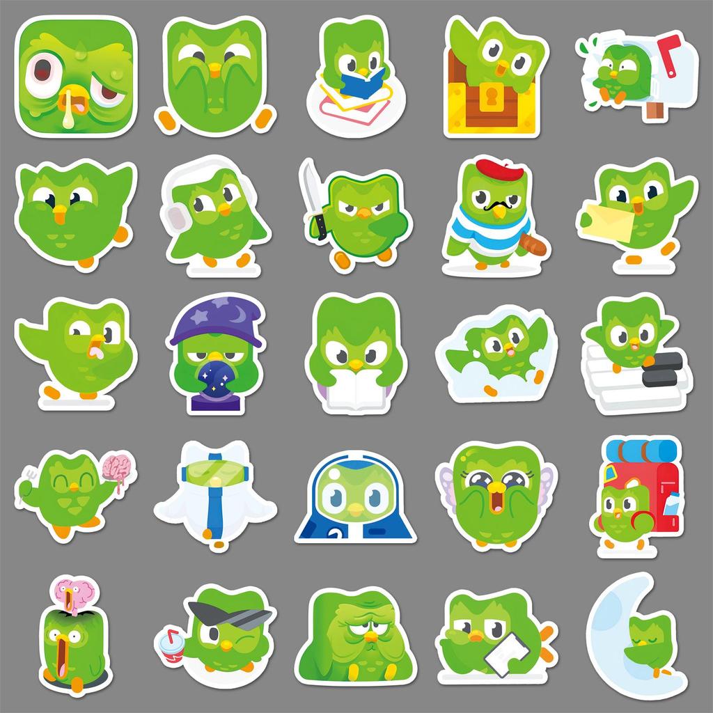 50 Trendy Duolingo Green Owl Stickers for Laptops & Headphones