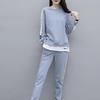 Ladies Stripe Crop Top Hoodie Set 2pcs Long Sleeve Loungewear Suit Tracksuits Sweatshirt