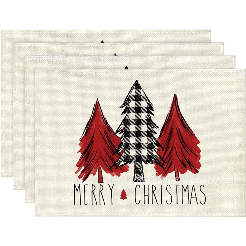 New Christmas Placemat: Pine Tree & Snowman Print, Linen, Heat-Resistant Winter Table Decor