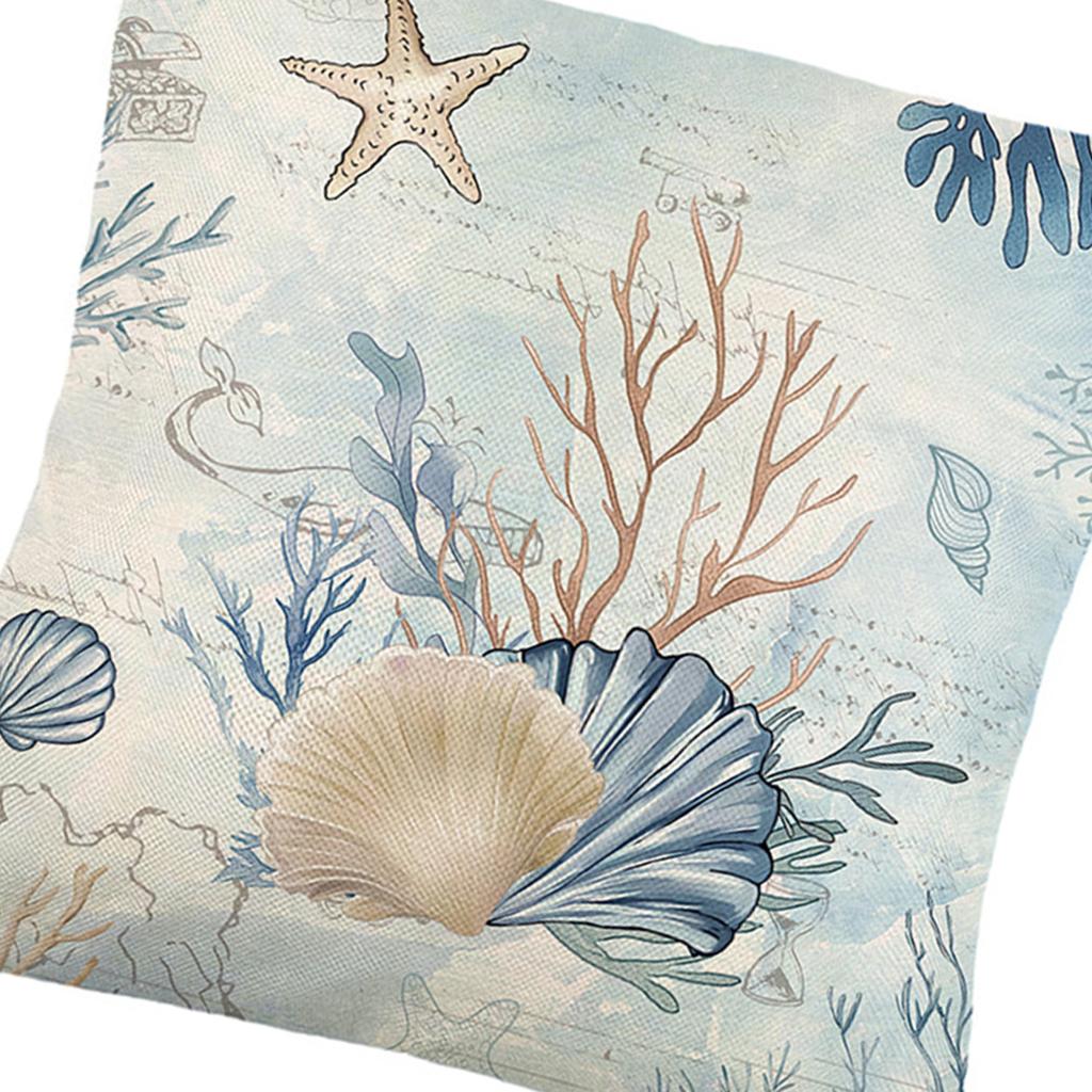 Plush Pillow Case Ocean Themed Linen Cushion Cover Perfect For Summer Home Decoration And Sofa Use