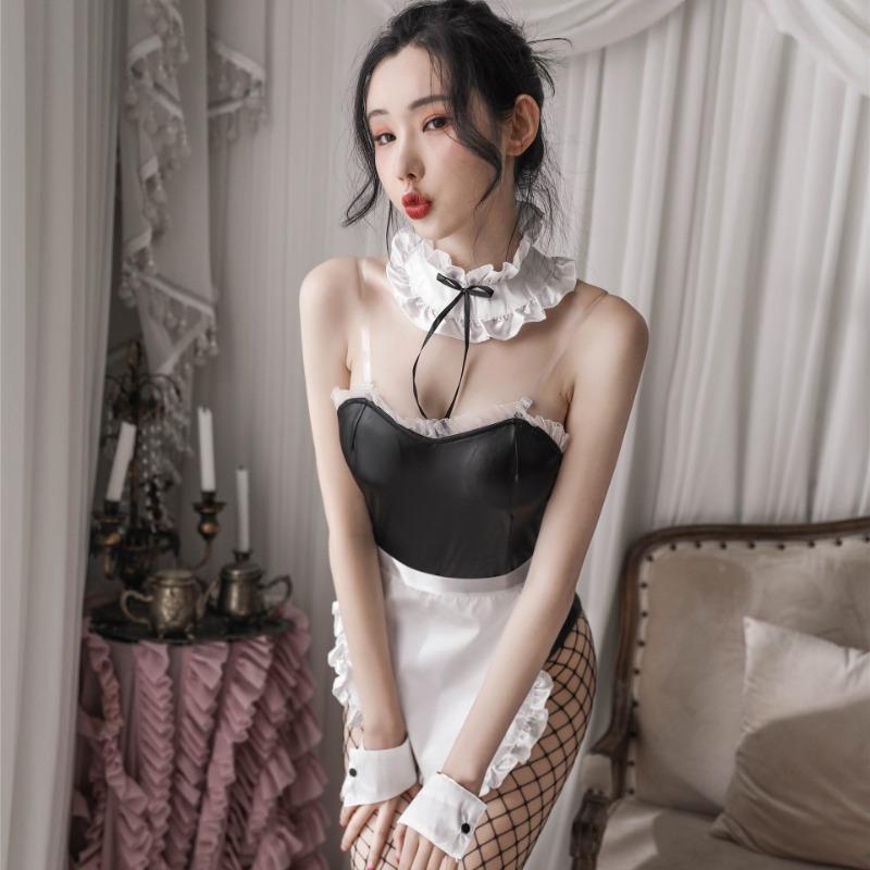 Lingerie Seduction Patent Leather Maid Sexy Bunny One-piece Nightclub Maid Dress Game Cosplay