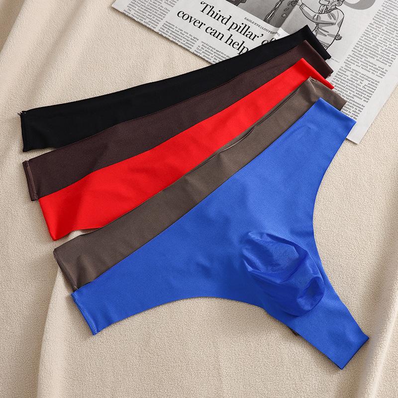 Men Summer Ultra Thin Sexy Sexless 3D Punch Ice Silk Breathable Thong Underwear